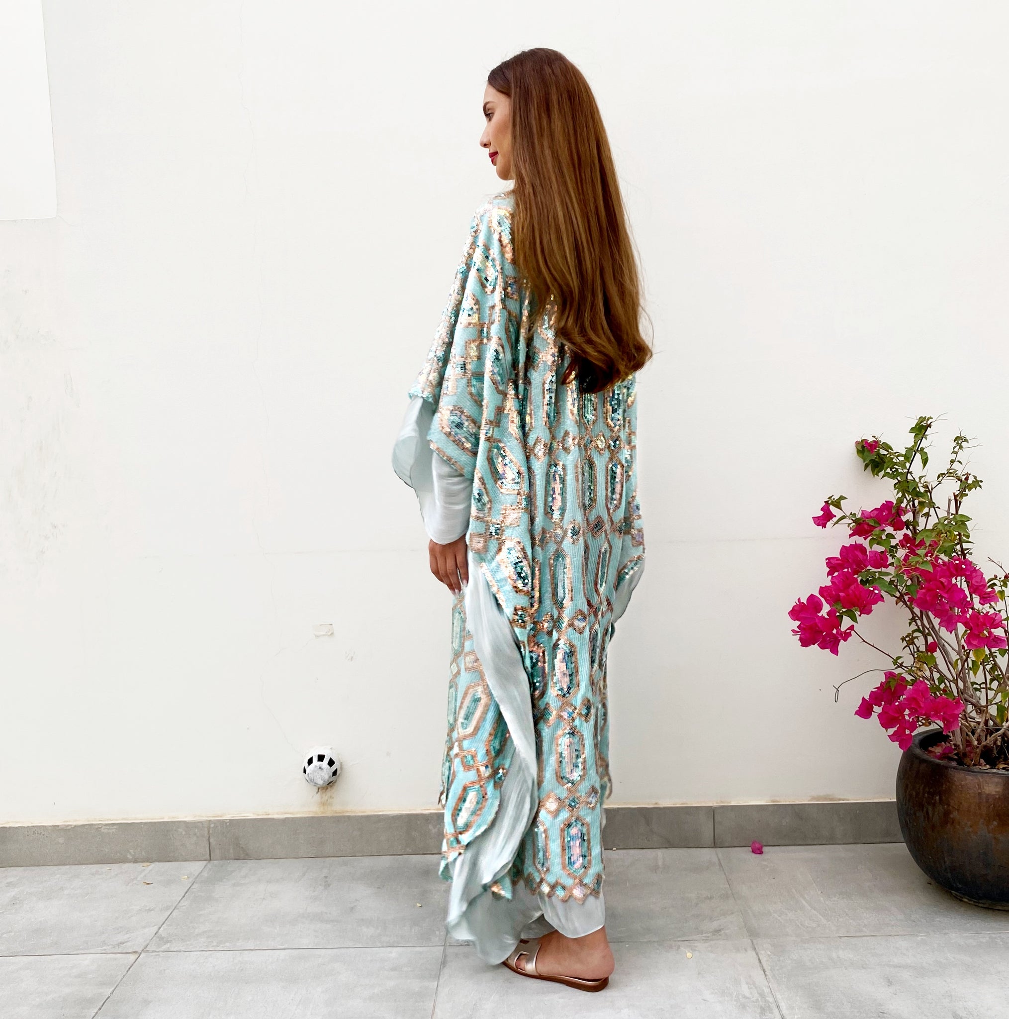 RAM21 AQUA GOLD SEQUINS KAFTAN