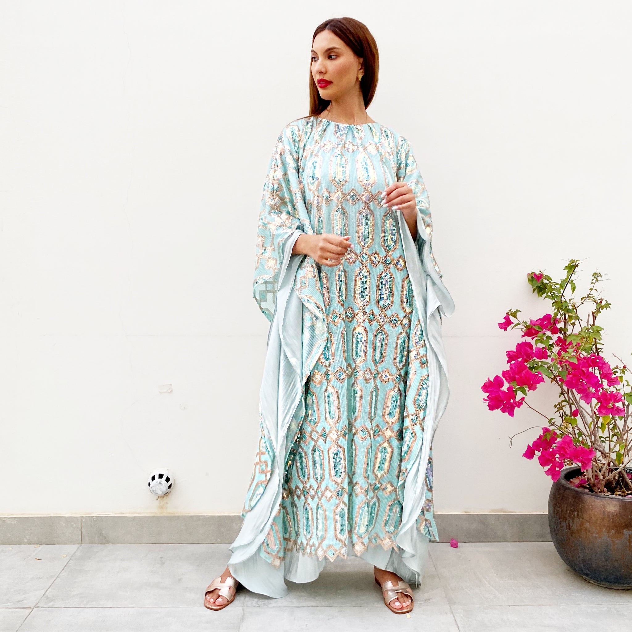 RAM21 AQUA GOLD SEQUINS KAFTAN