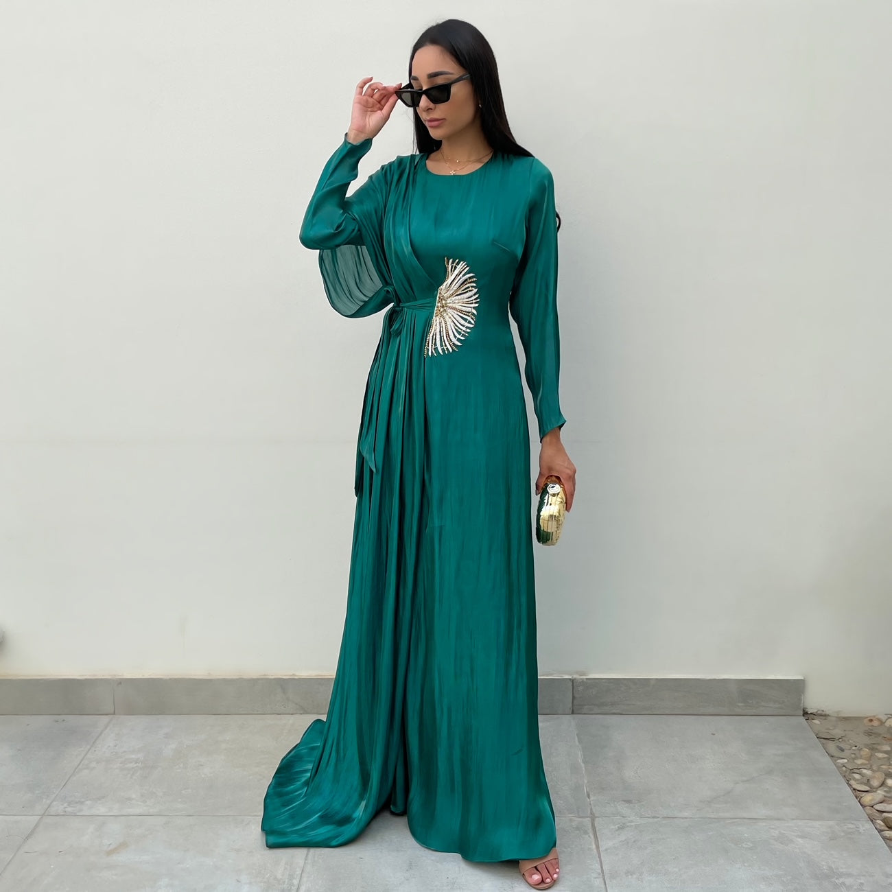 RAM21 SEA GREEN SUNFLOWER DRAPE KAFTAN
