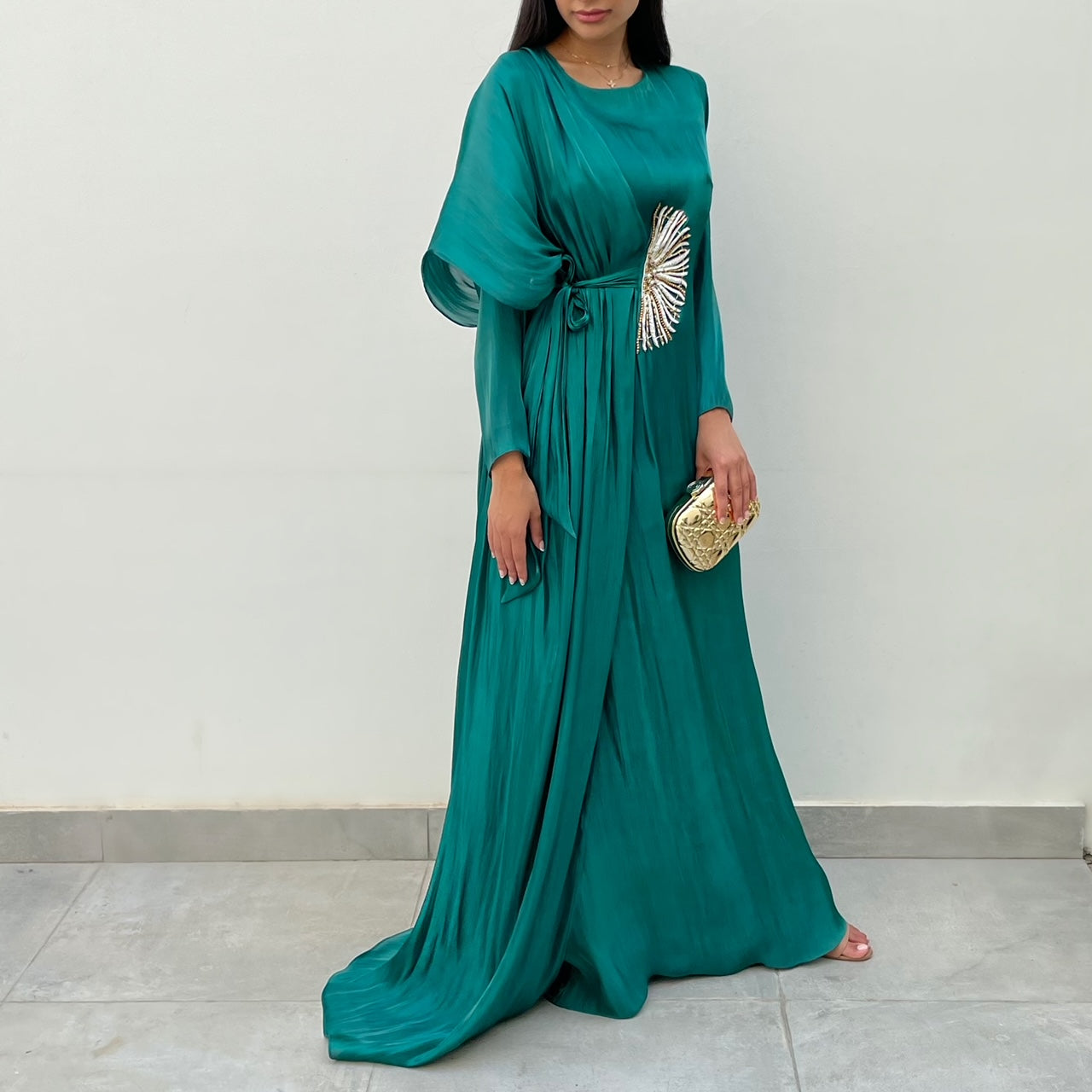 RAM21 SEA GREEN SUNFLOWER DRAPE KAFTAN