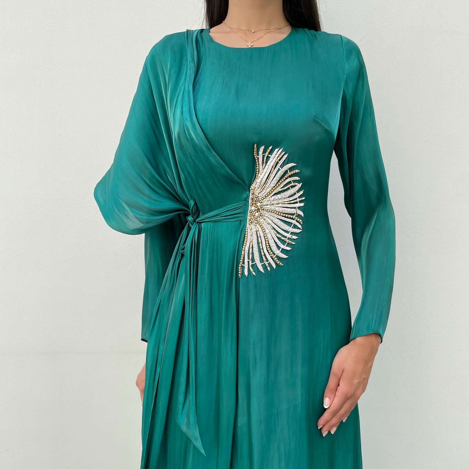 RAM21 SEA GREEN SUNFLOWER DRAPE KAFTAN