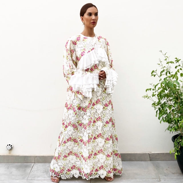 AW19 STUNNING ITALIAN LACE ABAYA WITH RUFFLES