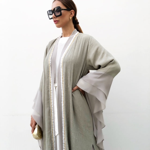 AW19 MONA KHAKI DOUBLE LAYER ABAYA