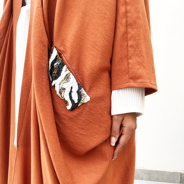 TERRACOTTA LINEN DRAPE ABAYA