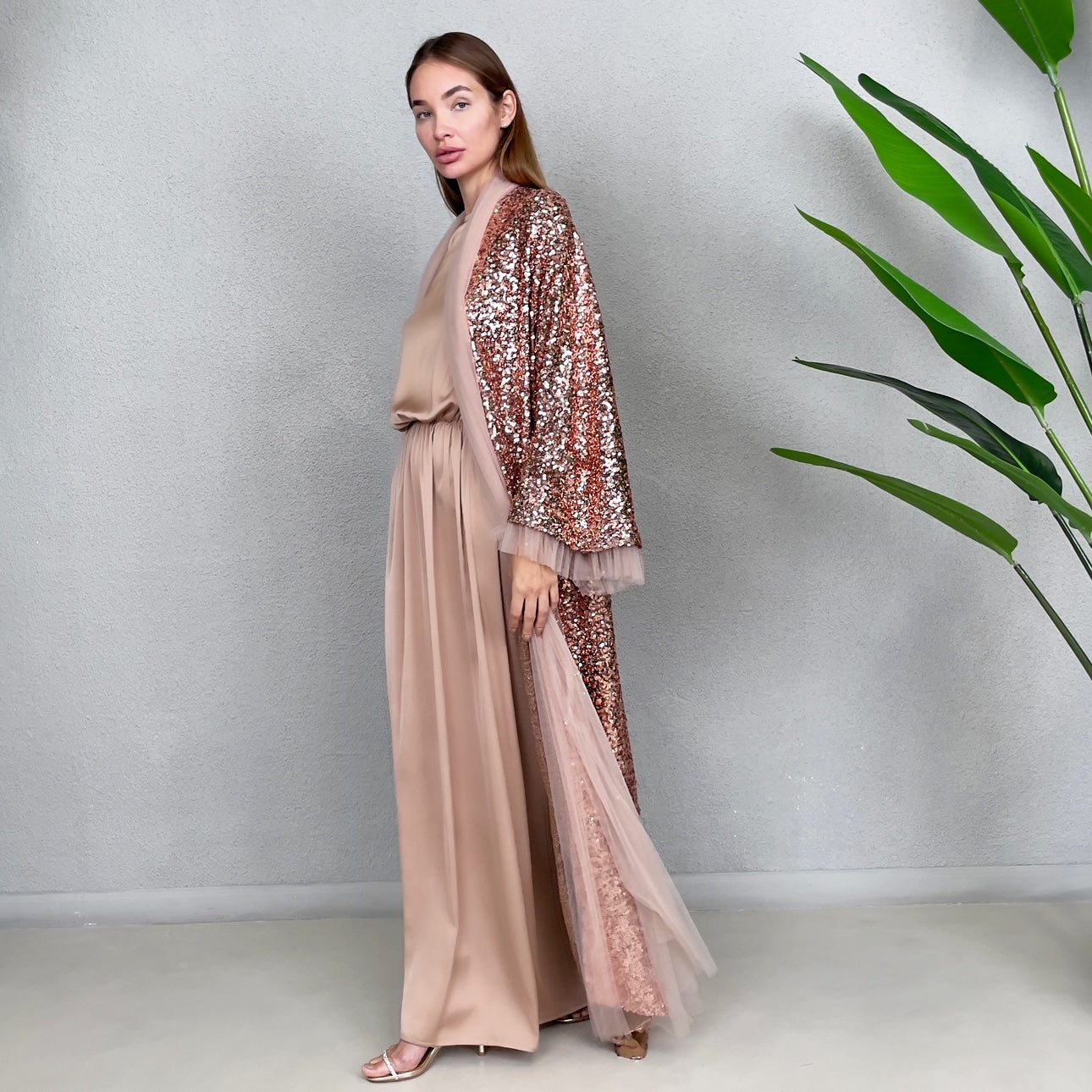 RAM23 SIGNATURE COPPER SEQUINS ABAYA SET