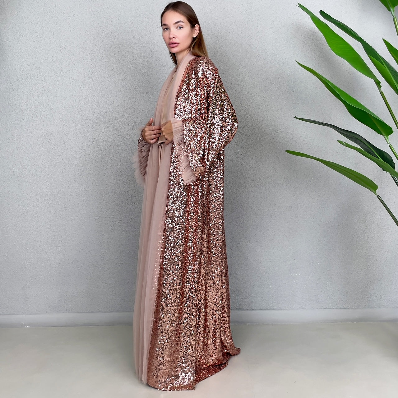 RAM23 SIGNATURE COPPER SEQUINS ABAYA SET