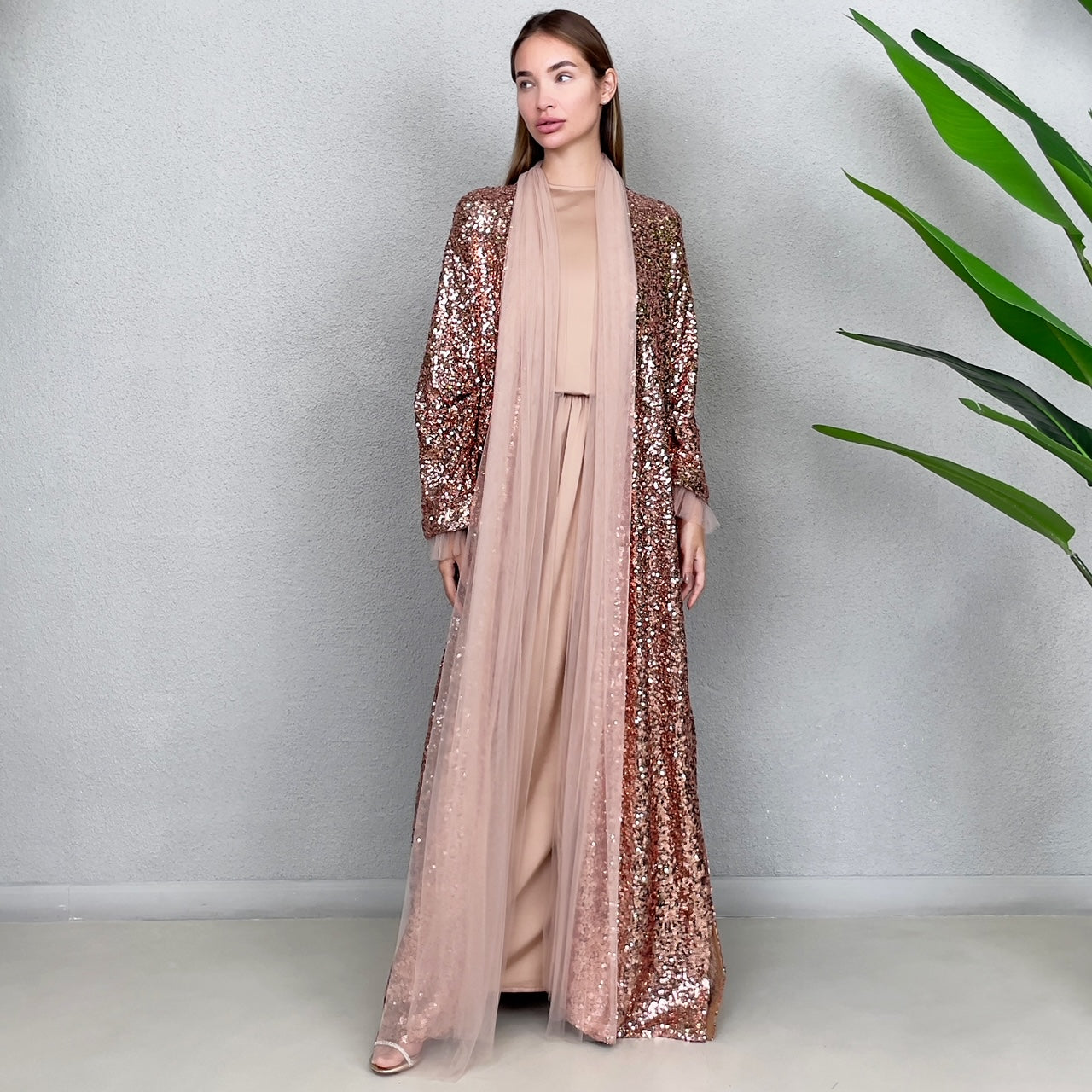 RAM23 SIGNATURE COPPER SEQUINS ABAYA SET