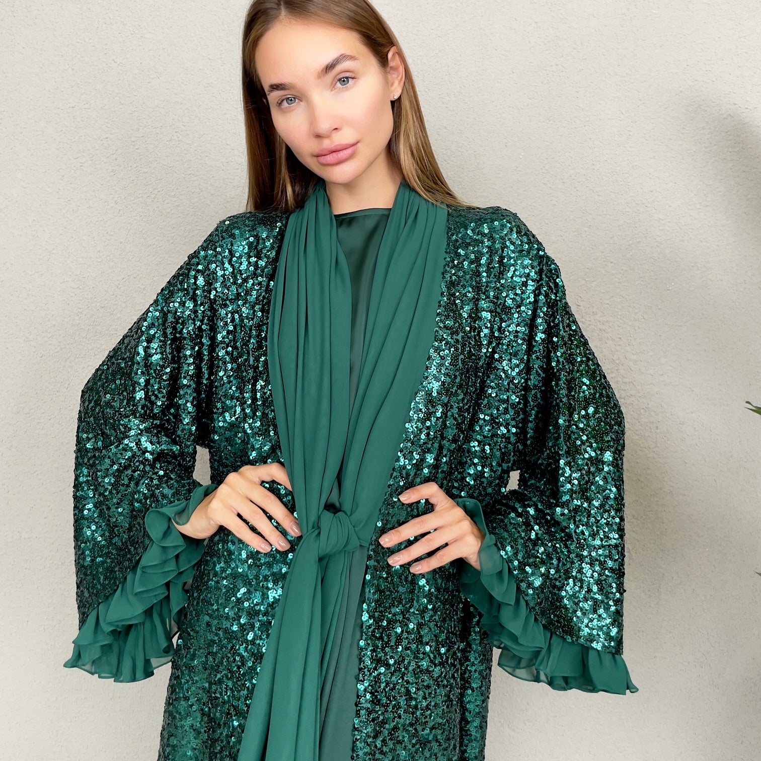 RAM23 SIGNATURE EMERALD SEQUINS ABAYA SET
