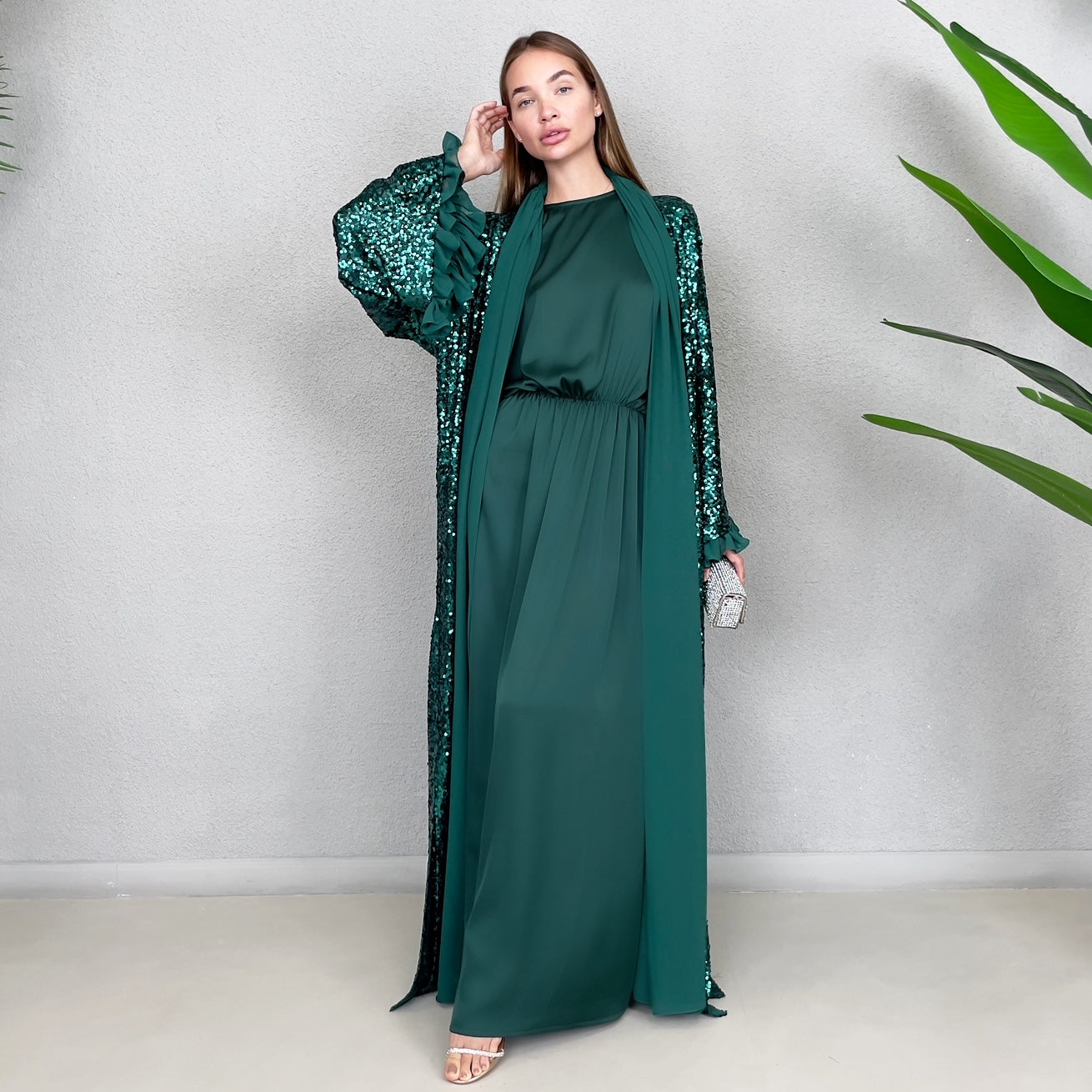 RAM23 SIGNATURE EMERALD SEQUINS ABAYA SET