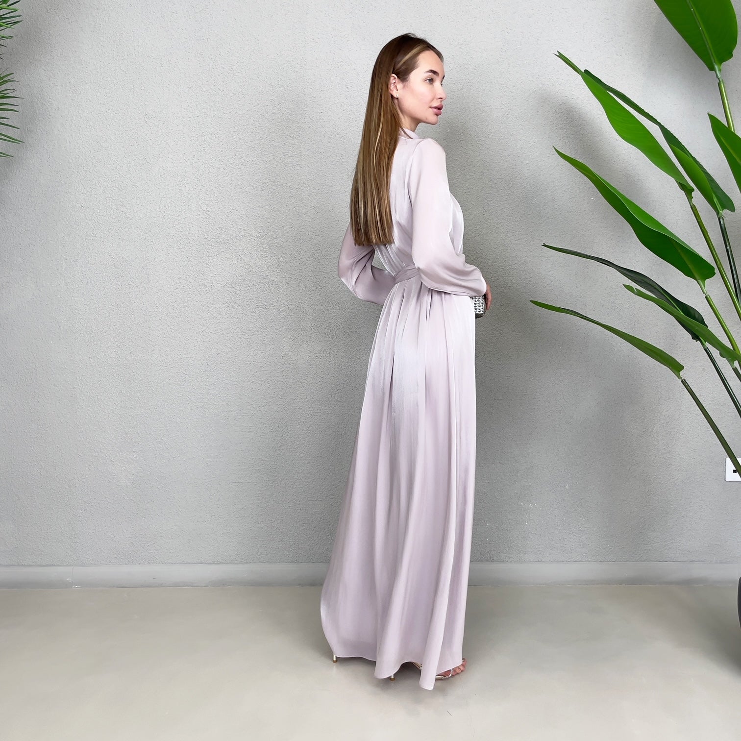 RAM23 TESSA ORGANZA MAUVE HIGH NECK DRESS