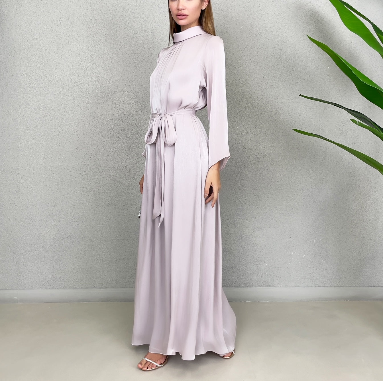 RAM23 TESSA ORGANZA MAUVE HIGH NECK DRESS