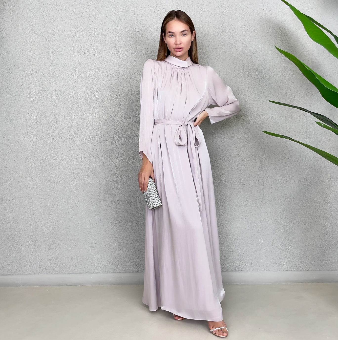 RAM23 TESSA ORGANZA MAUVE HIGH NECK DRESS