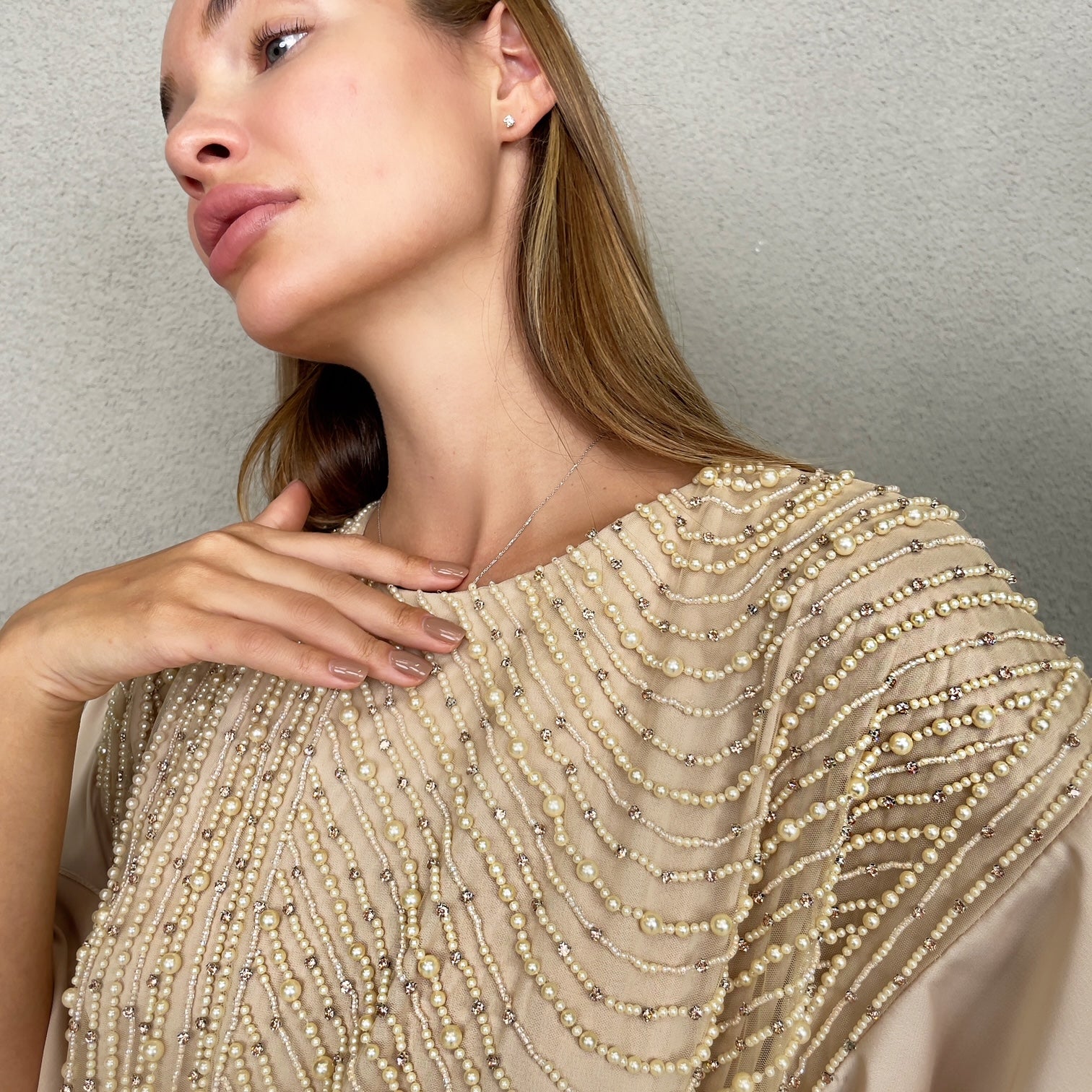 RAM23 SARA BEIGE HAUTE COUTURE EVENING KAFTAN