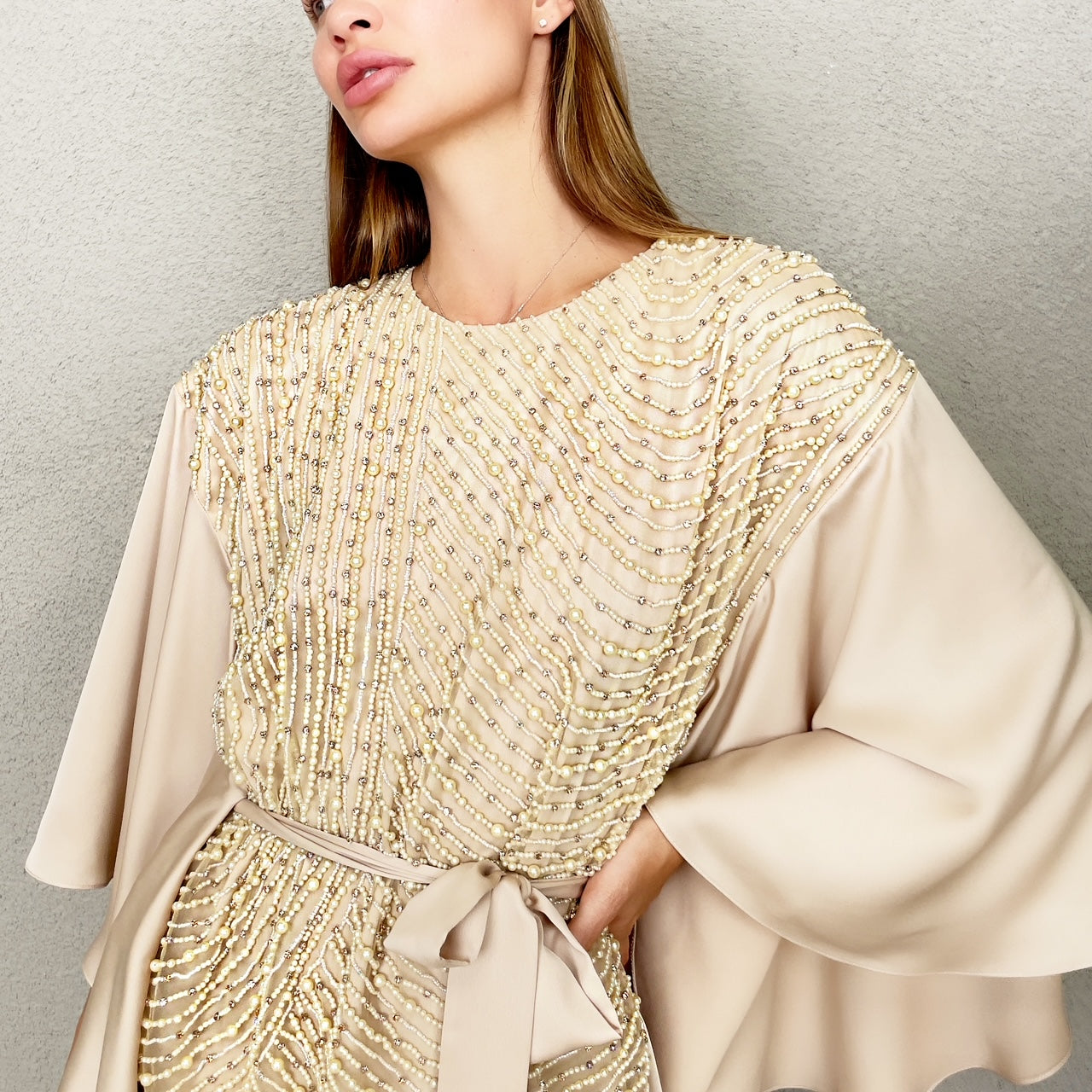 RAM23 SARA BEIGE HAUTE COUTURE EVENING KAFTAN
