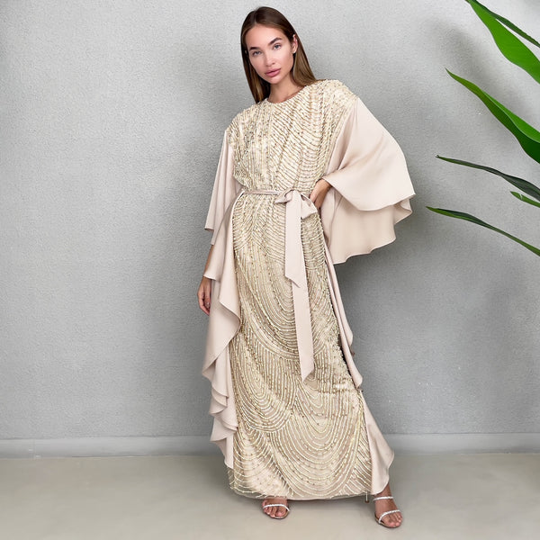 RAM23 SARA BEIGE HAUTE COUTURE EVENING KAFTAN