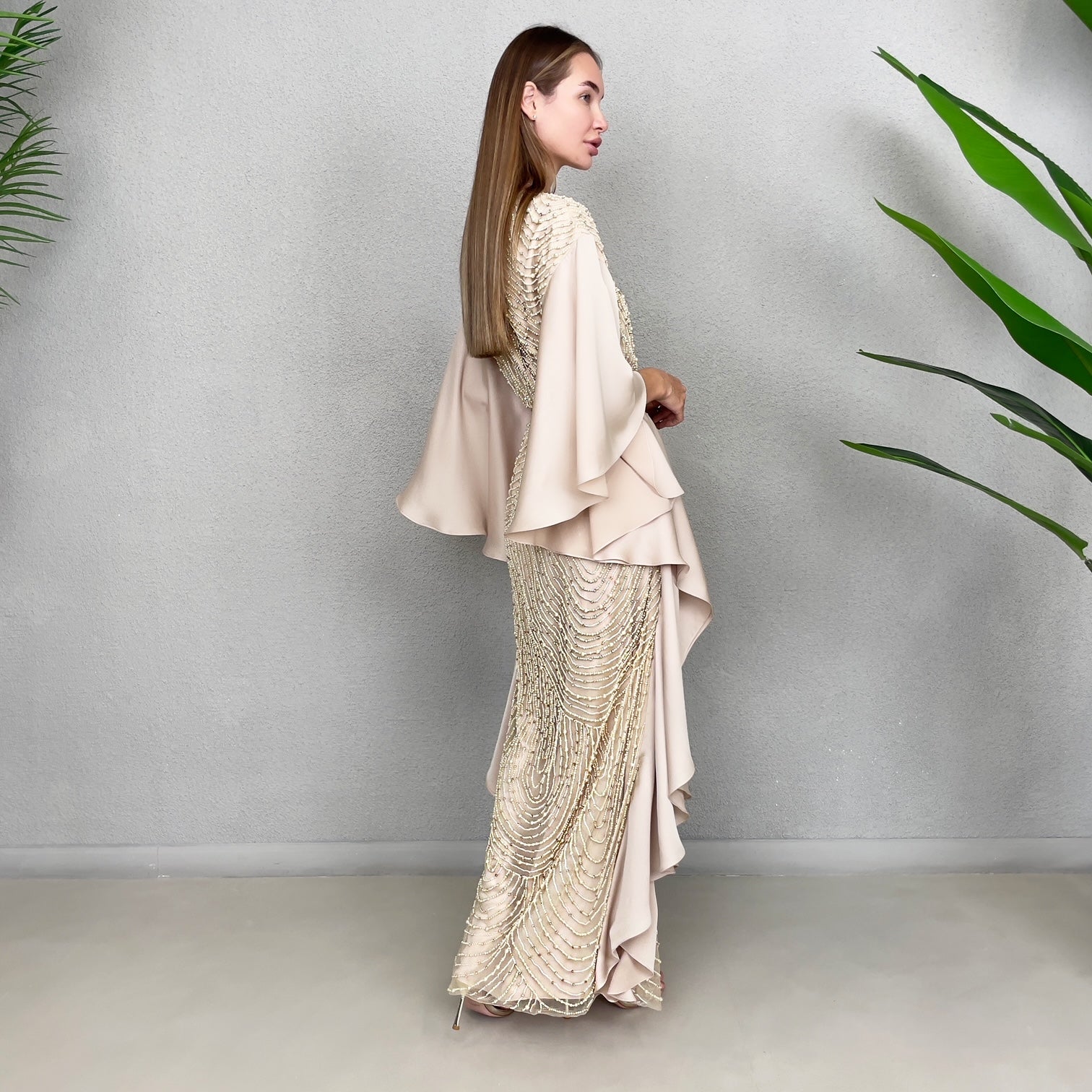 RAM23 SARA BEIGE HAUTE COUTURE EVENING KAFTAN