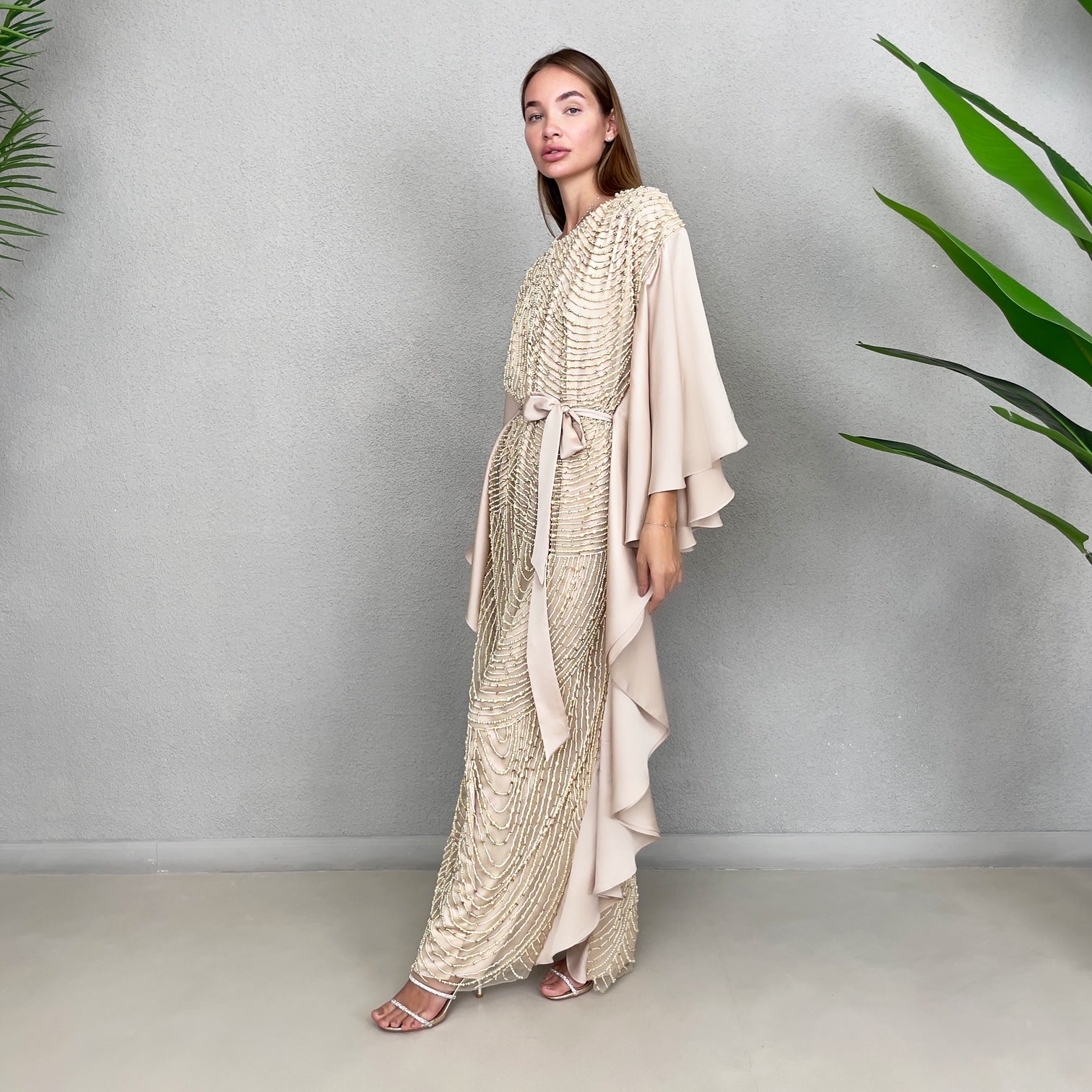 RAM23 SARA BEIGE HAUTE COUTURE EVENING KAFTAN