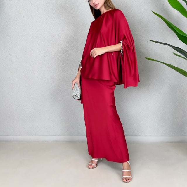 RAM23 KAMILLAH RED PEPPER FISHTAIL SKIRT SET