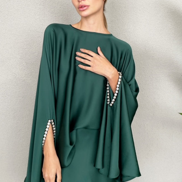 RAM23 KAMILLAH EMERALD SILK SATIN FISHTAIL SKIRT