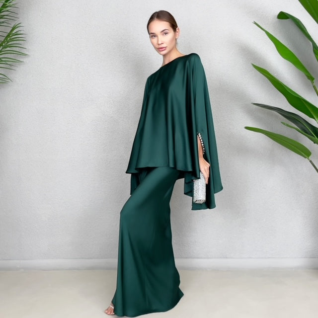 RAM23 KAMILLAH EMERALD SILK SATIN FISHTAIL SKIRT