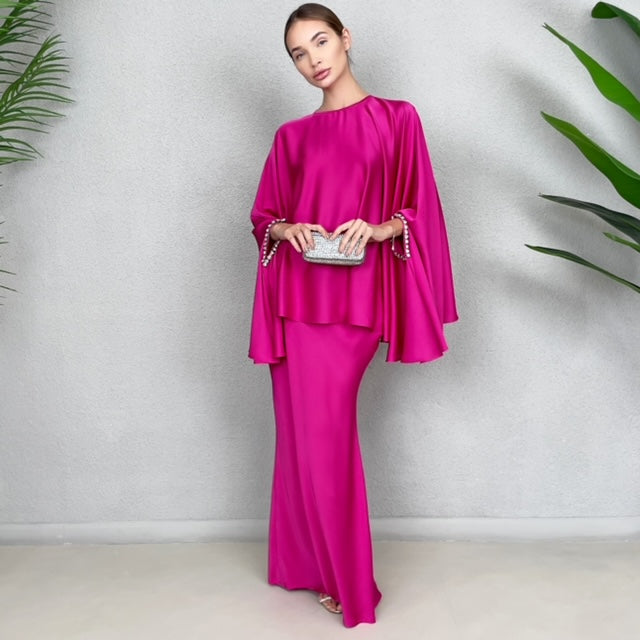 RAM23 KAMILLAH HOT PINK FISHTAIL SKIRT SET