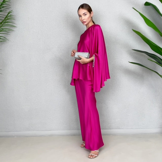 RAM23 KAMILLAH HOT PINK FISHTAIL SKIRT SET