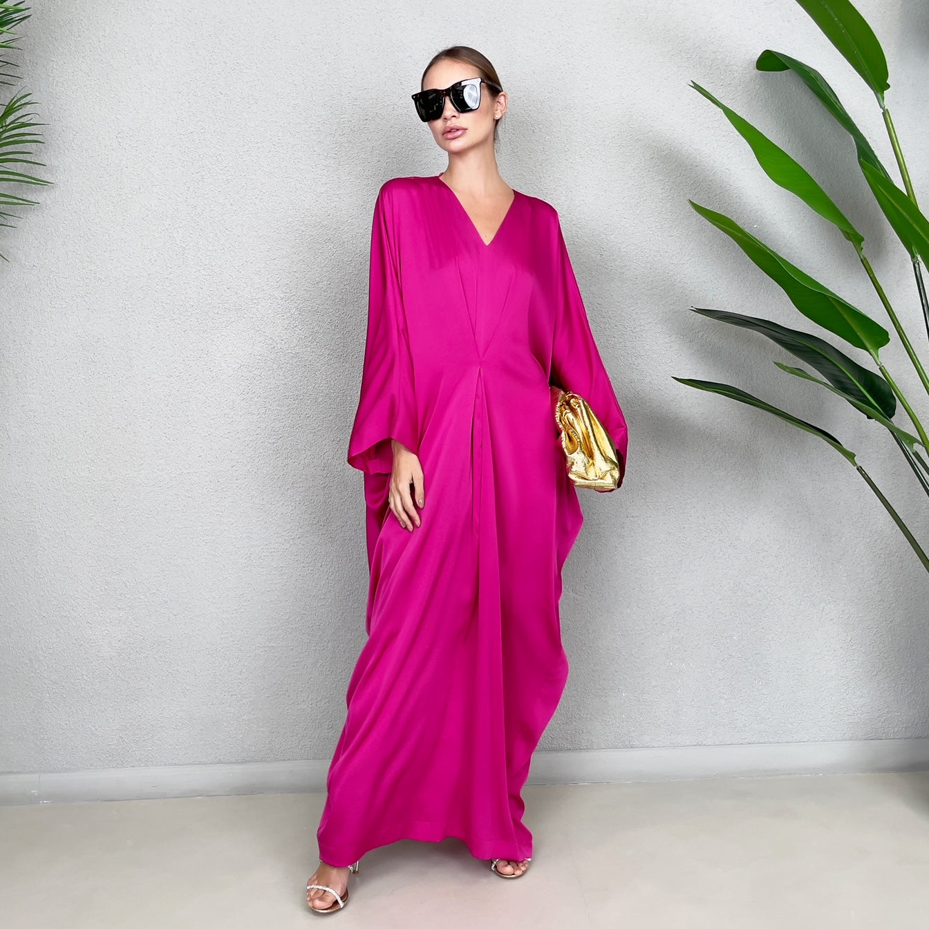 RAM23 JAMILA HOT PINK SILK SATIN KAFTAN