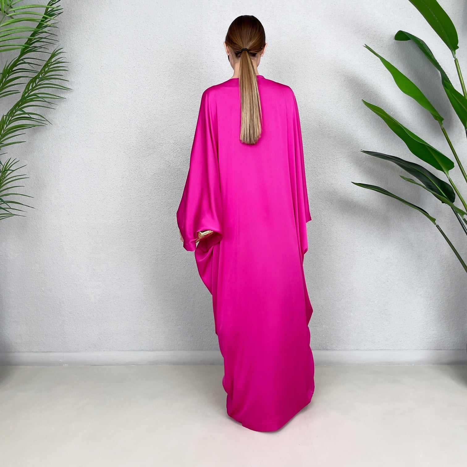 RAM23 JAMILA HOT PINK SILK SATIN KAFTAN