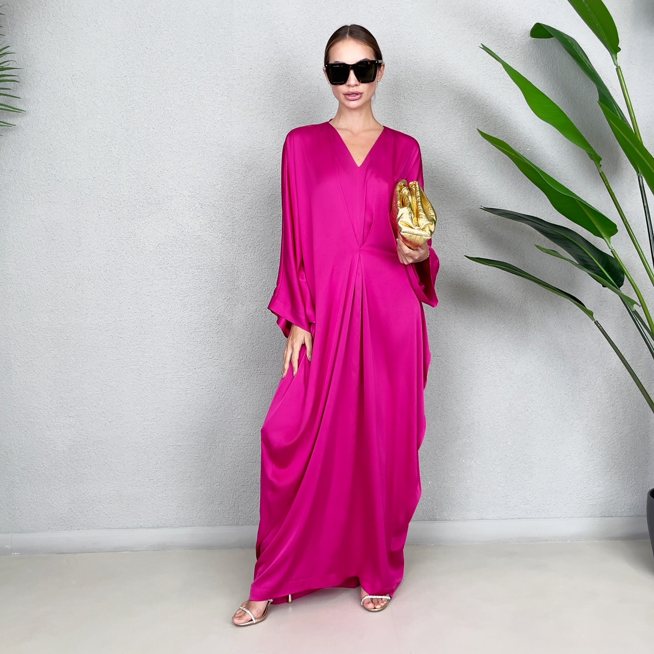 RAM23 JAMILA HOT PINK SILK SATIN KAFTAN