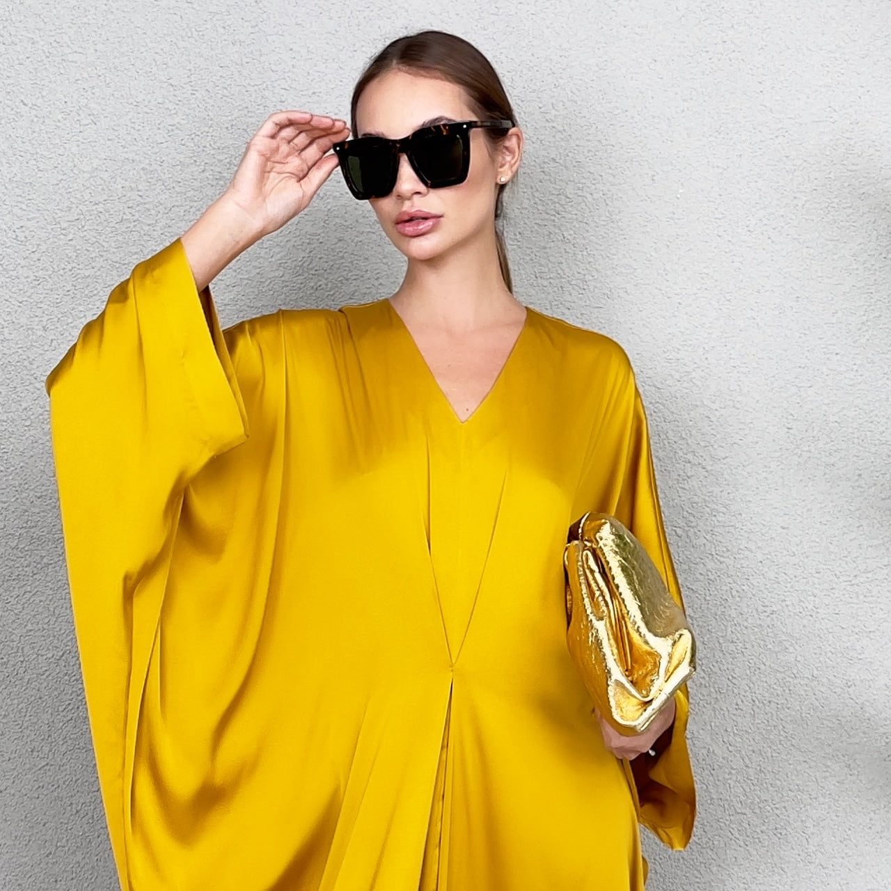 RAM23 JAMILA MUSTARD SILK SATIN KAFTAN