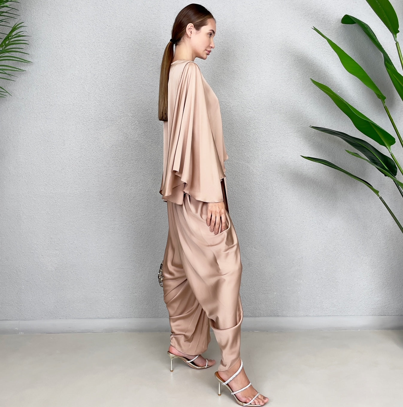 RAM23 HINDI SALTED CARAMEL SATIN SILK DHOTI SET