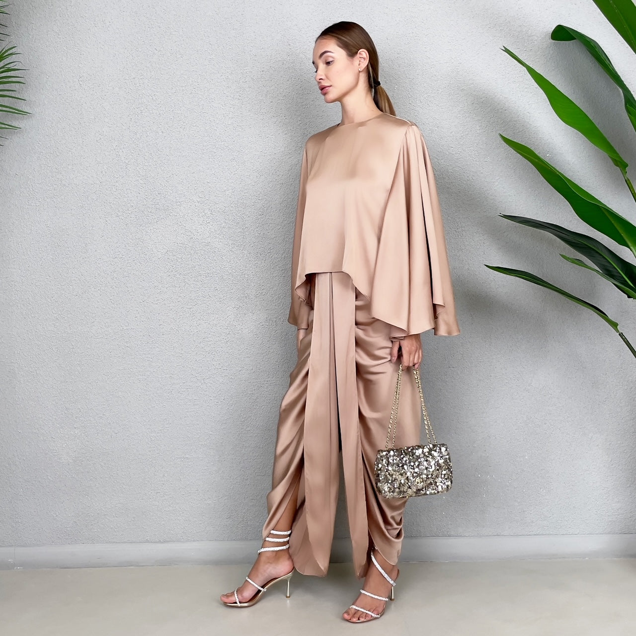 RAM23 HINDI SALTED CARAMEL SATIN SILK DHOTI SET