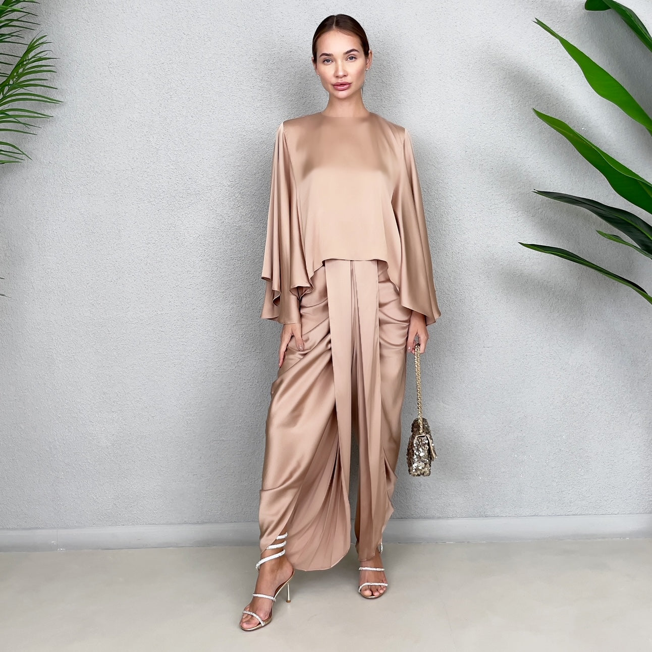 RAM23 HINDI SALTED CARAMEL SATIN SILK DHOTI SET