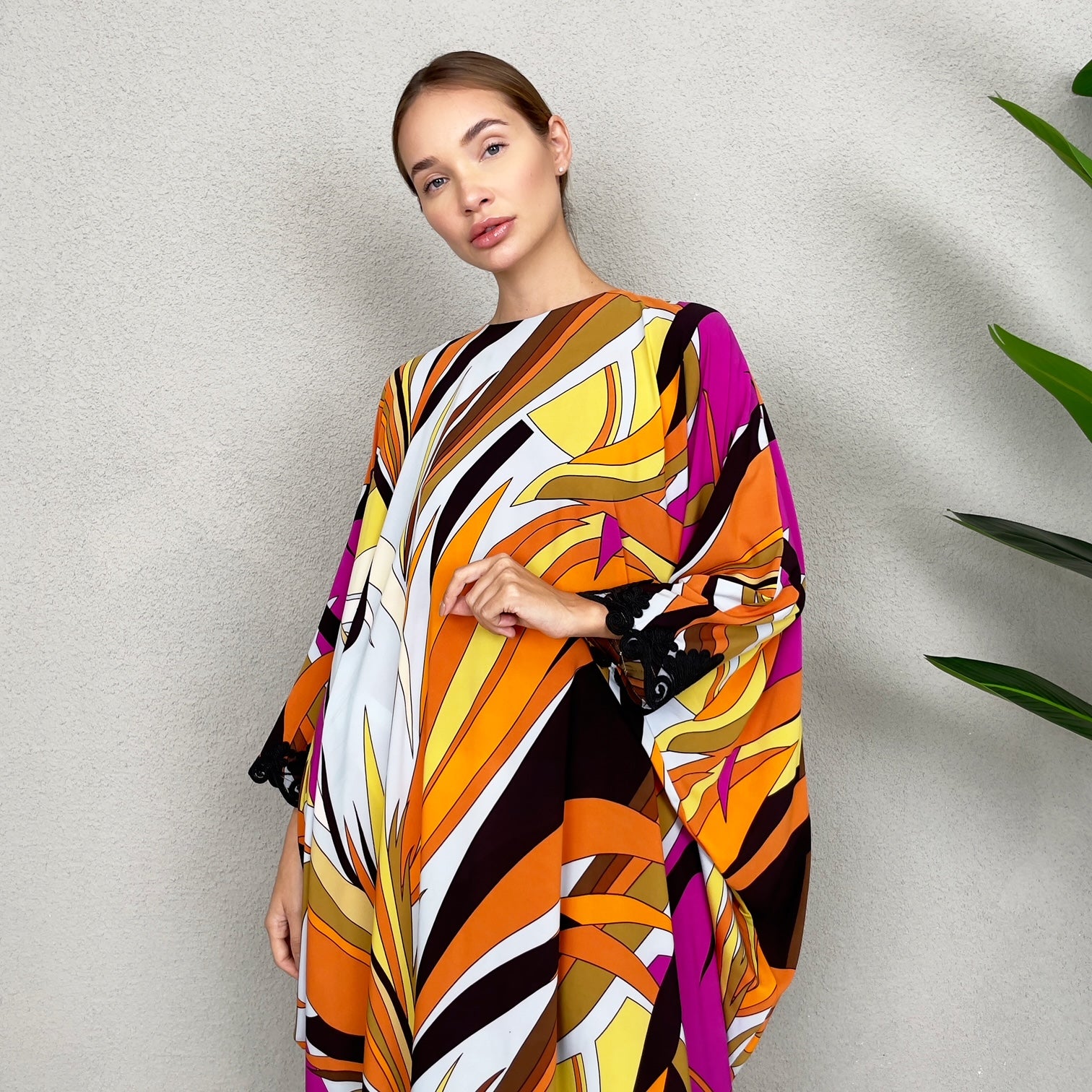 RAM23 LOLA ORANGE 70S PRINT CREPE KAFTAN