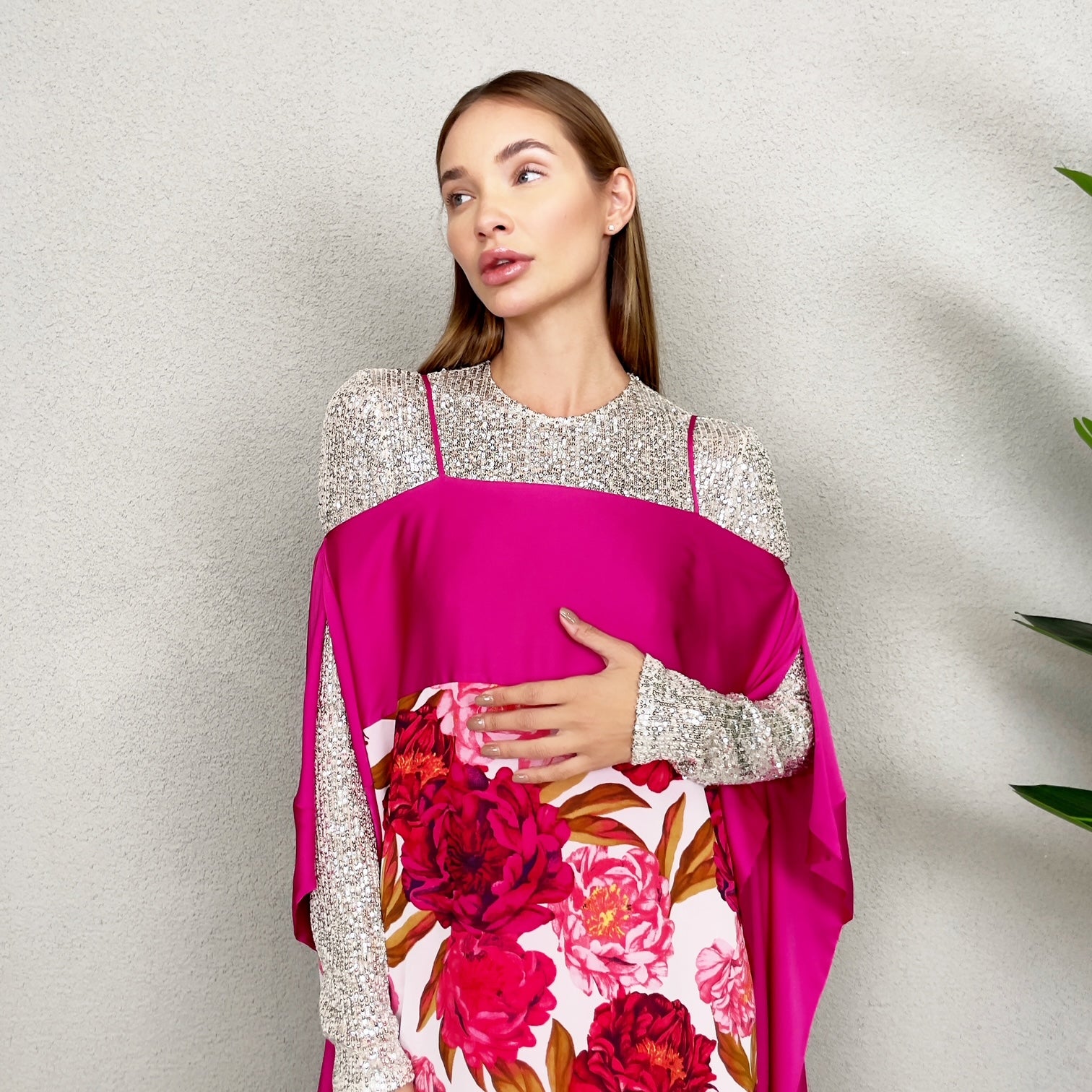 RAM23 ELHAM FLORAL KAFTAN WITH SEQUINS BODY SUIT