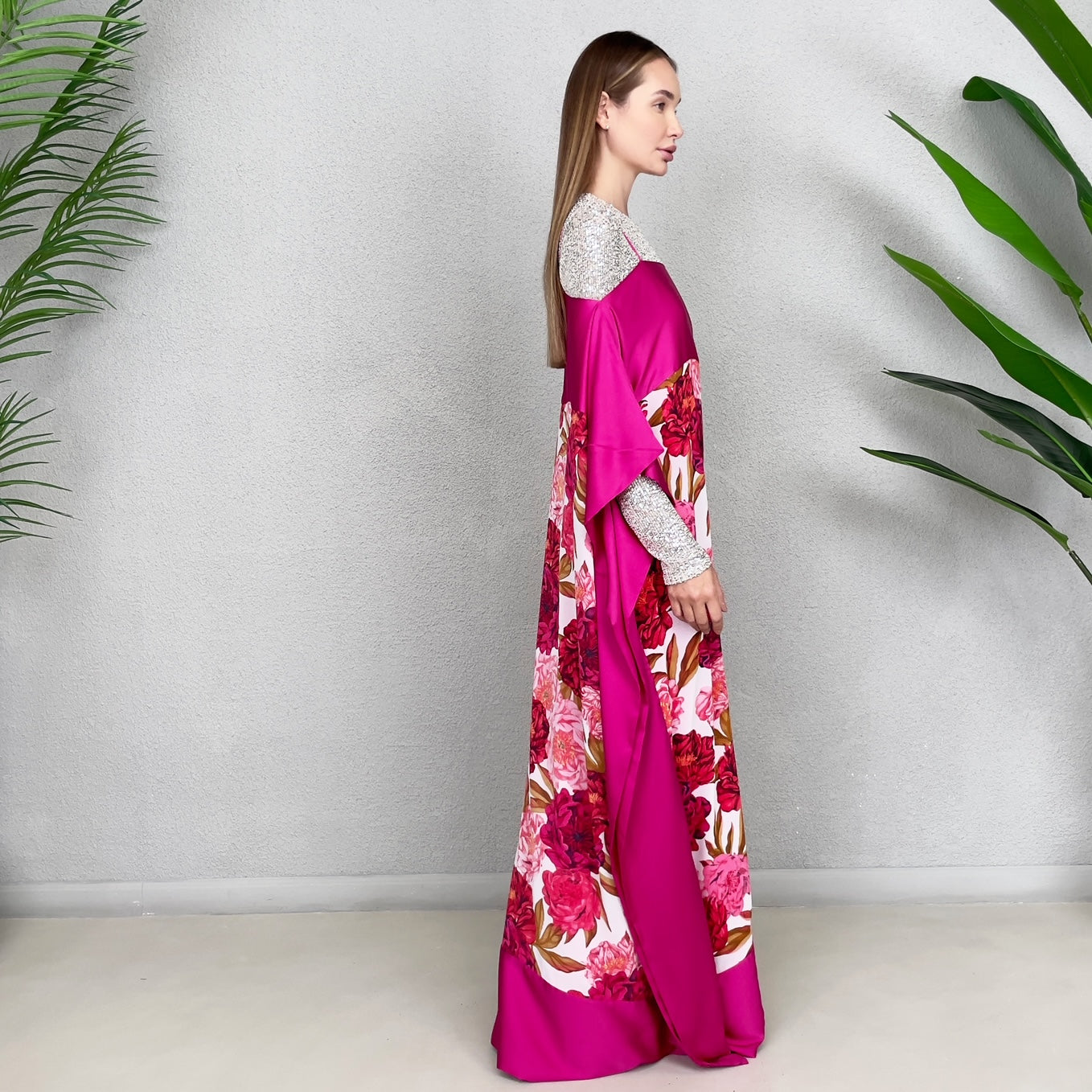 RAM23 ELHAM FLORAL KAFTAN WITH SEQUINS BODY SUIT