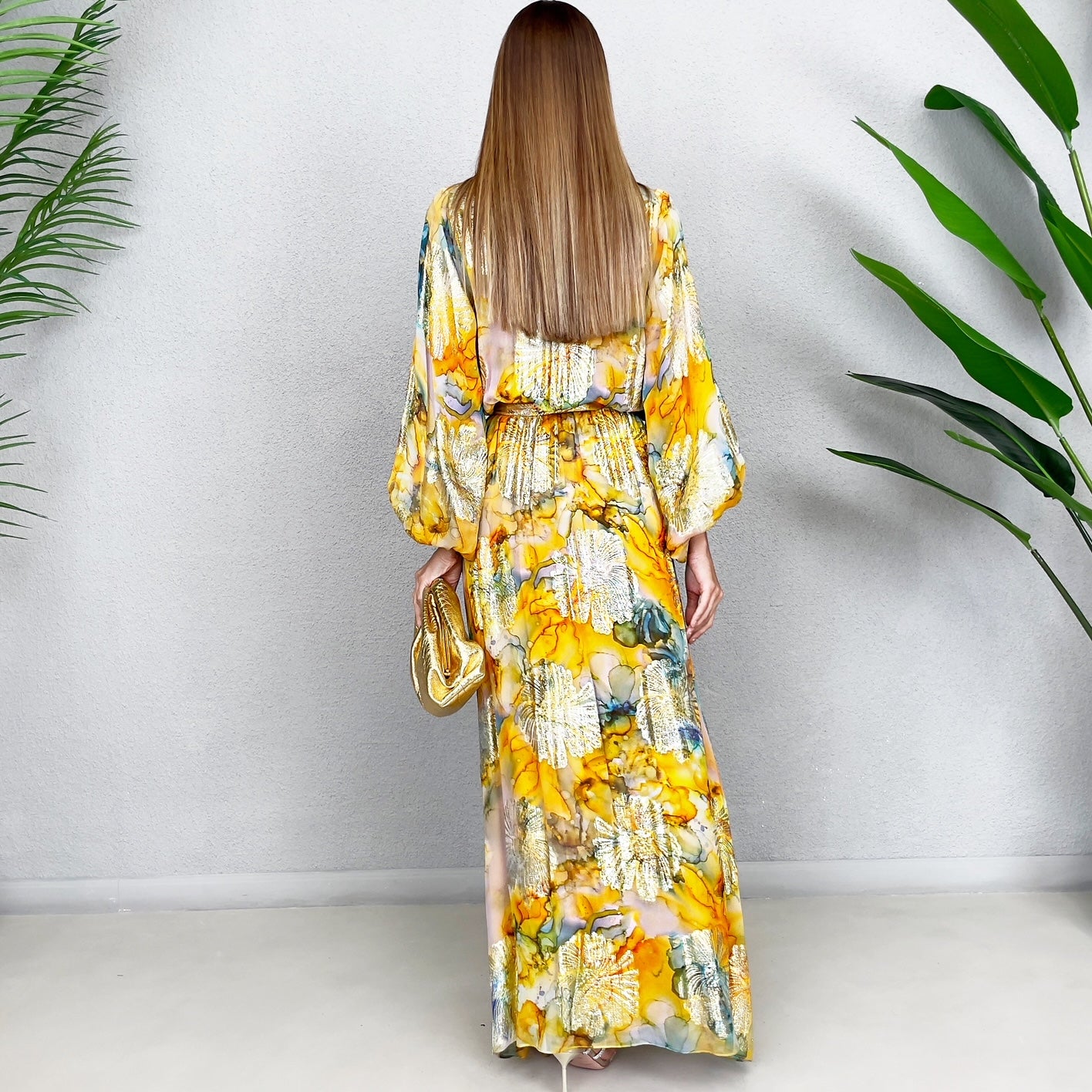 RAM23 GOLD &YELLOW CHIFFON MAXI DRESS