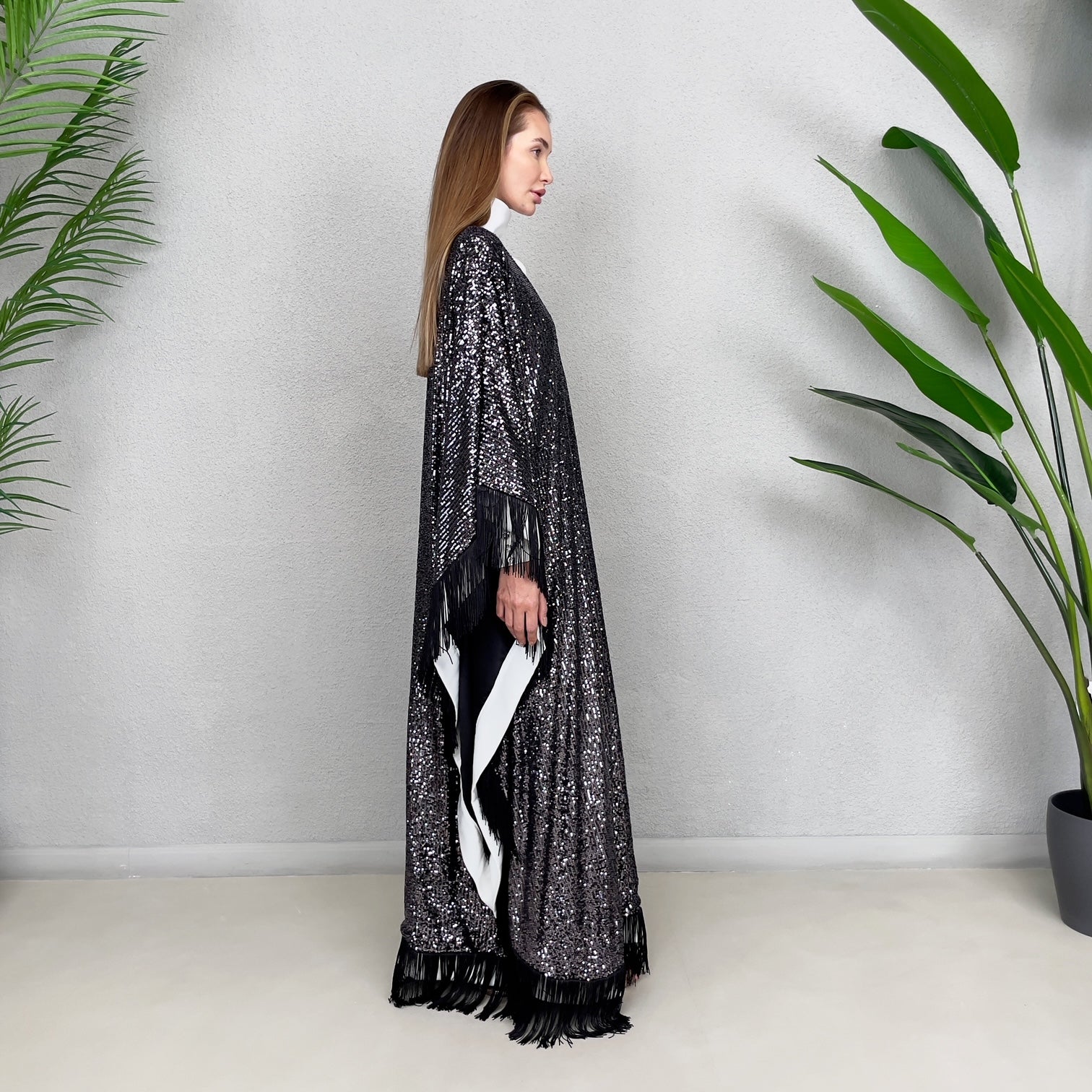 RAM23 ONE SHOULDER BLACK SEQUINS DRESS