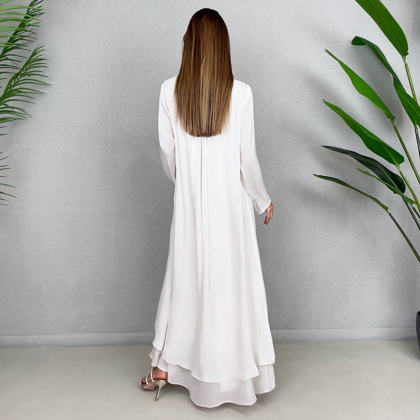 RAM23 OFF WHITE ORGANZA HIGH NECK DRESS