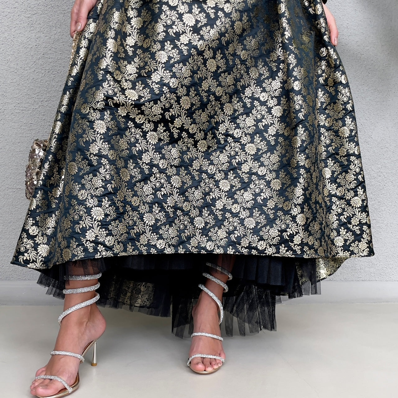 RAM23 MARIE BLACK & GOLD BROCADE DRESS