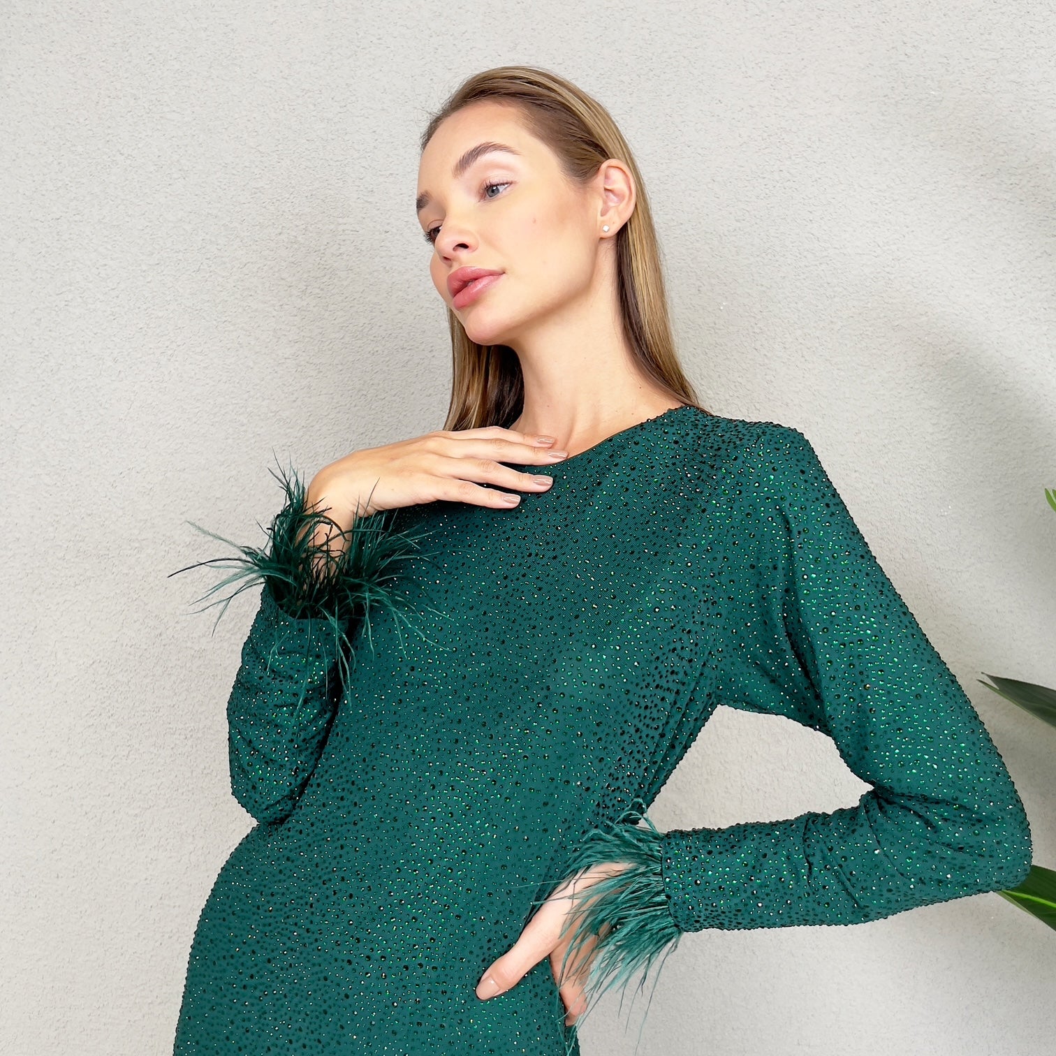 RAM23 LAMIS EMERALD CRYSTAL MESH DRESS