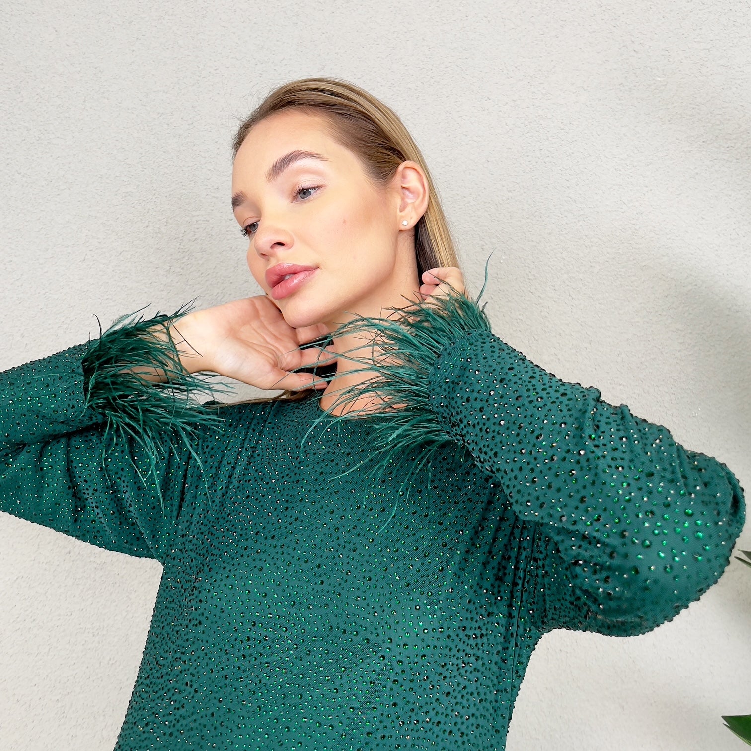 RAM23 LAMIS EMERALD CRYSTAL MESH DRESS