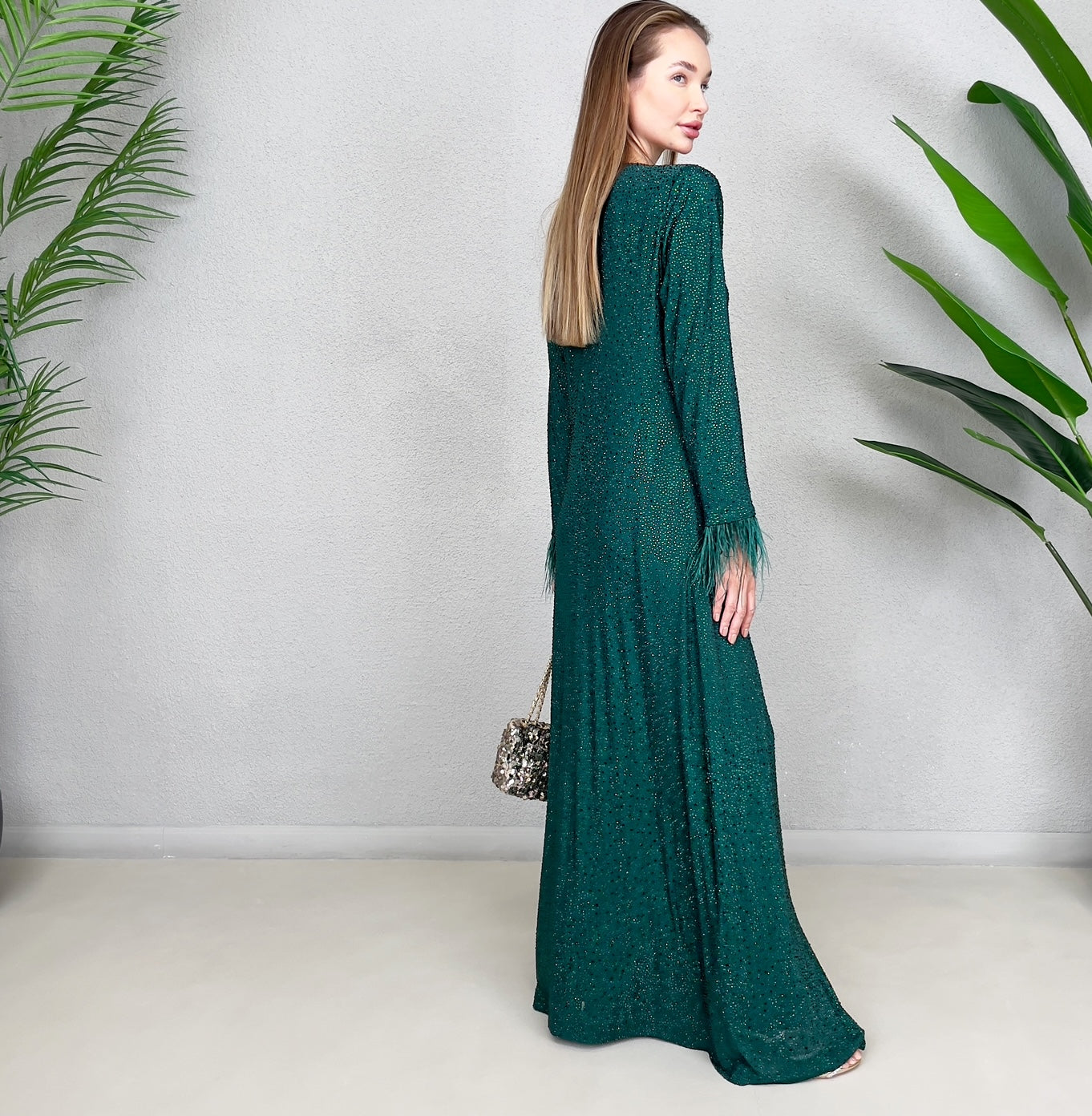 RAM23 LAMIS EMERALD CRYSTAL MESH DRESS