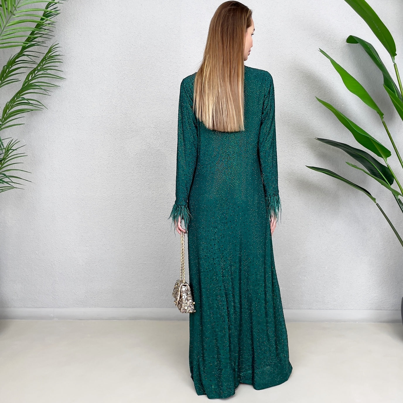 RAM23 LAMIS EMERALD CRYSTAL MESH DRESS