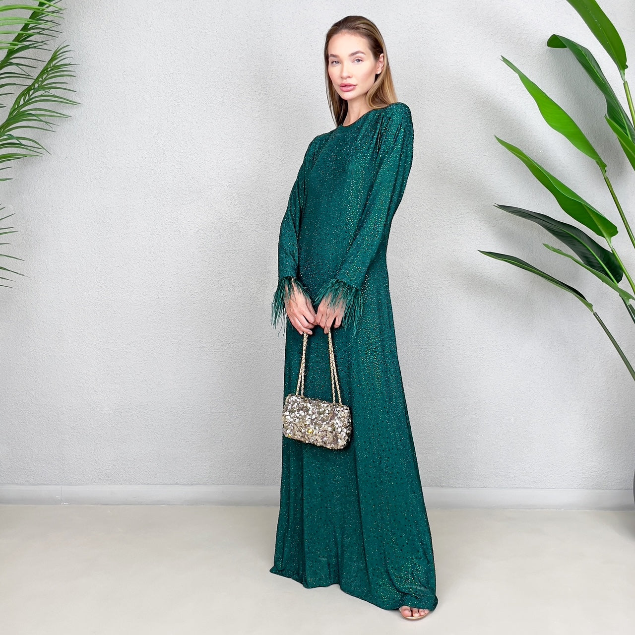 RAM23 LAMIS EMERALD CRYSTAL MESH DRESS