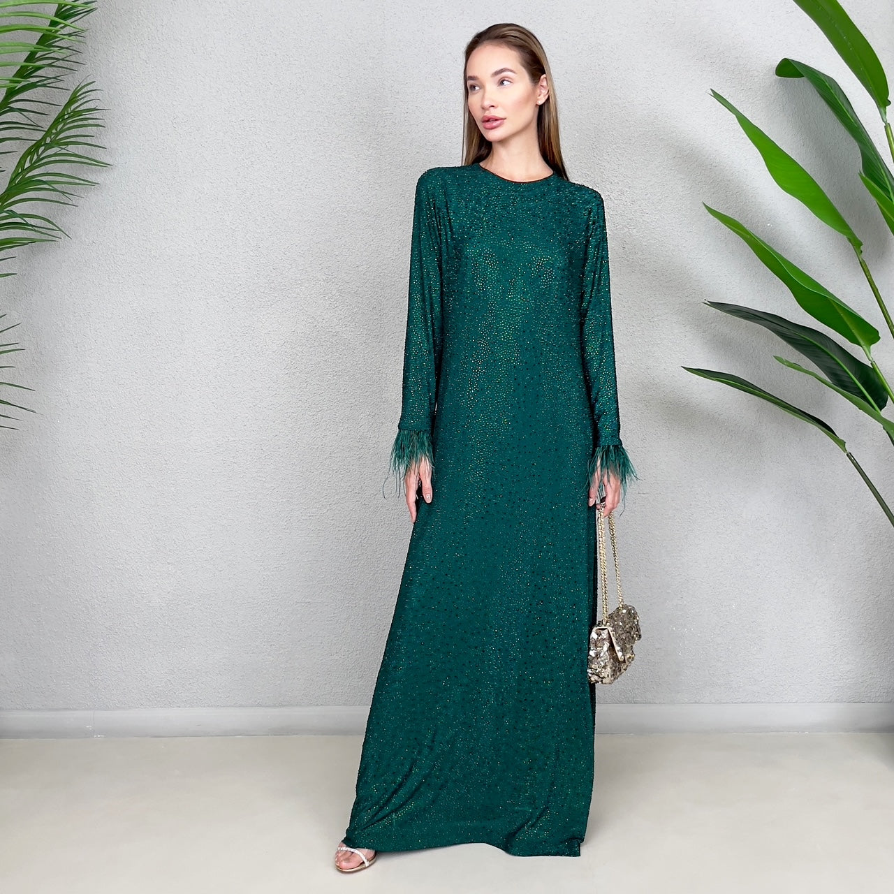 RAM23 LAMIS EMERALD CRYSTAL MESH DRESS