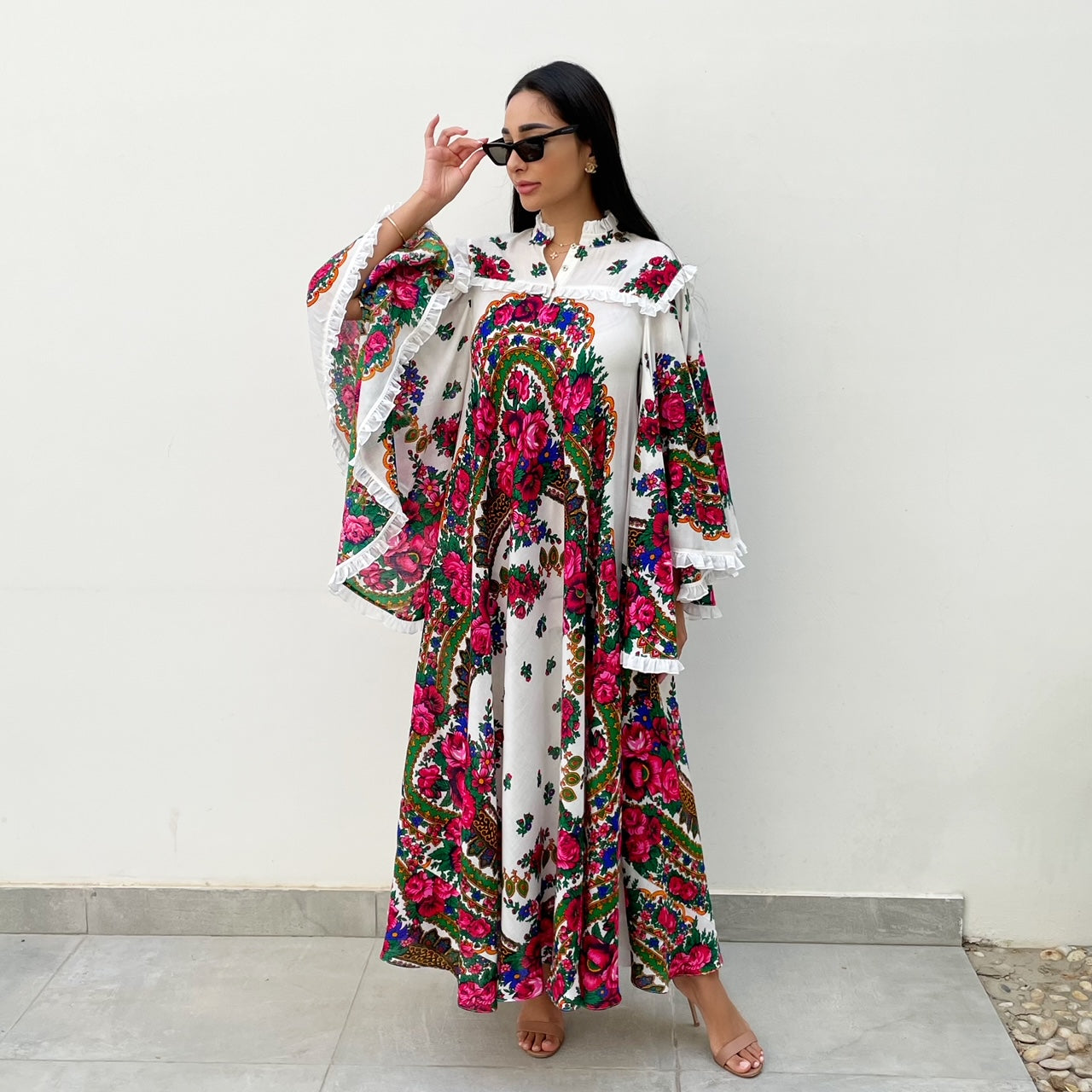 RAM21 FOLK PRINT COTTON FLARE DRESS