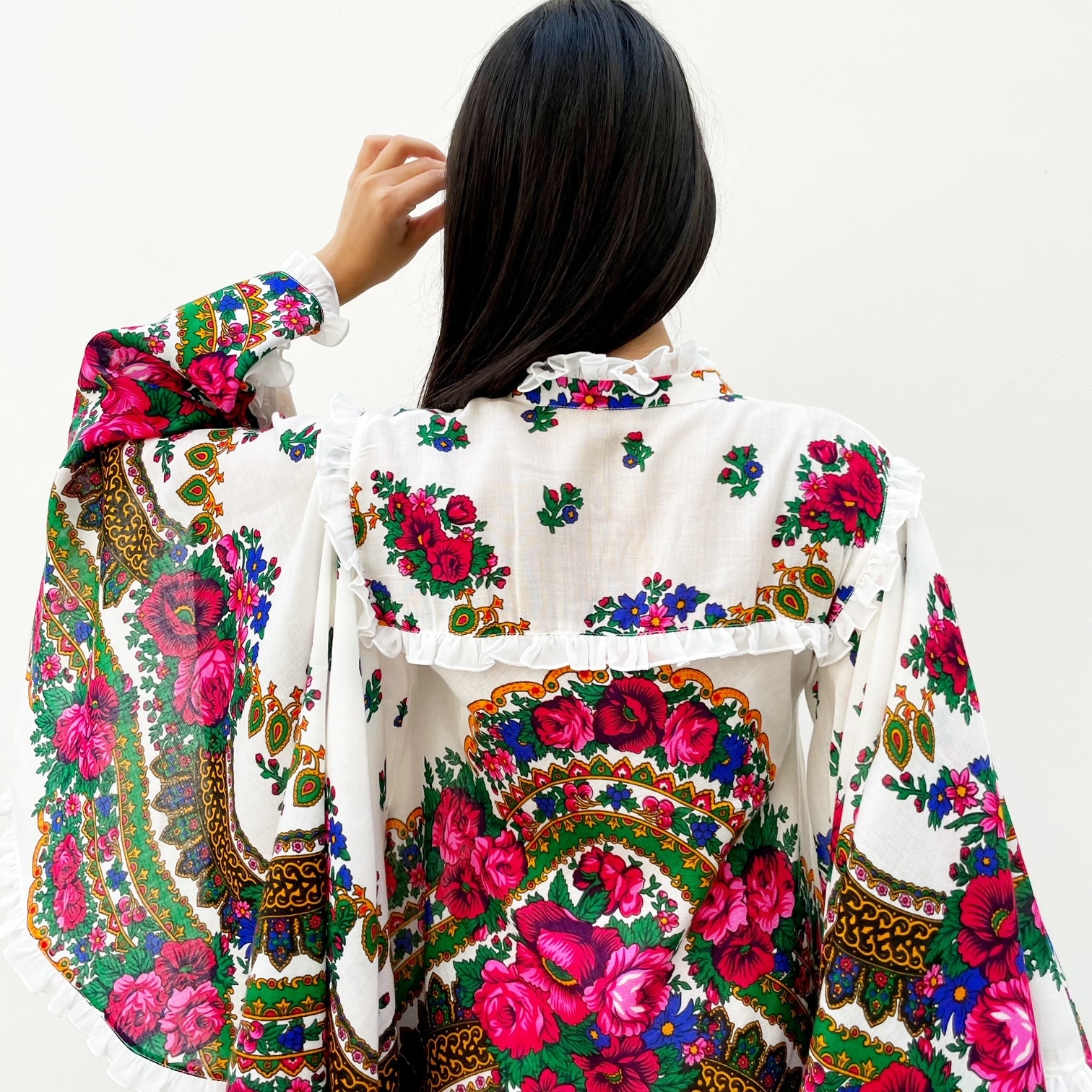 RAM21 FOLK PRINT COTTON FLARE DRESS