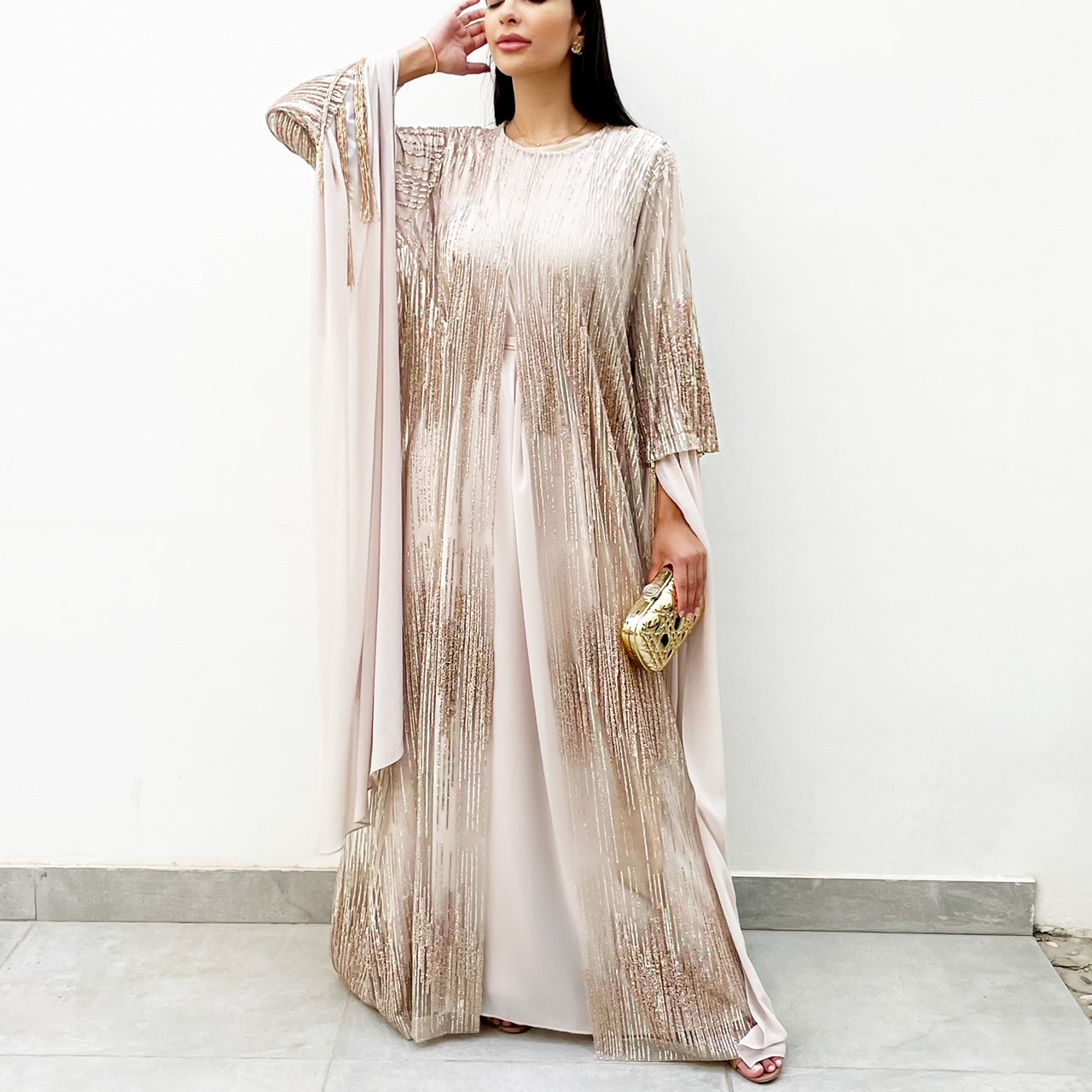 RAM21 ELENA ROSE GOLD TULLE & CHIFFON KAFTAN