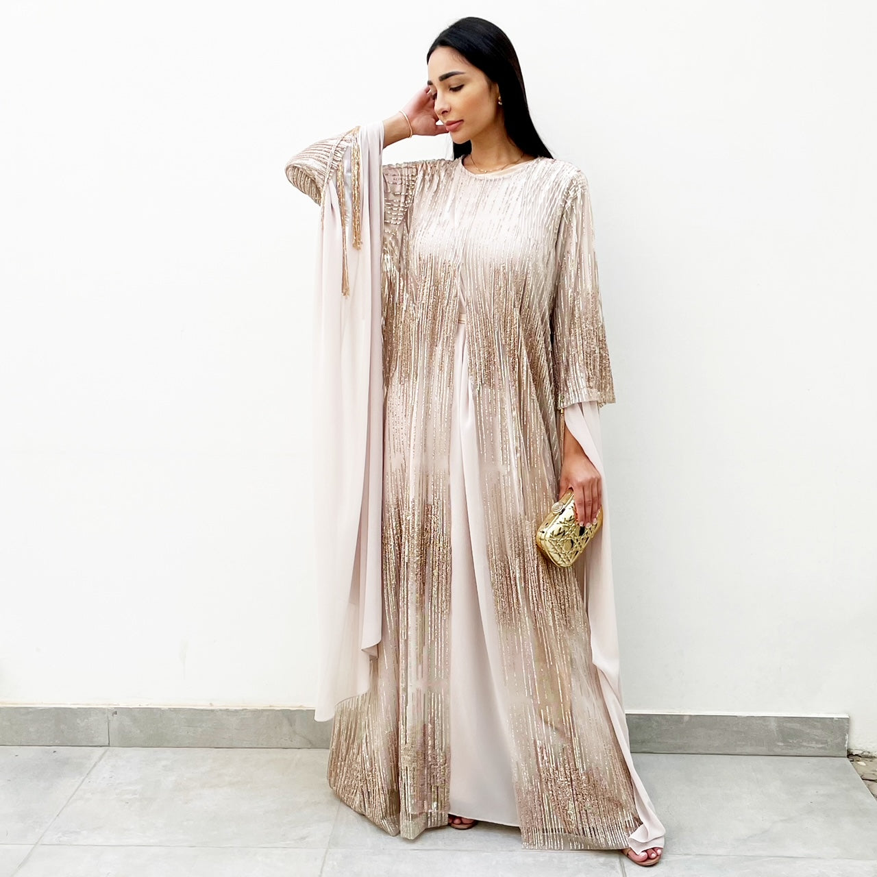 RAM21 ELENA ROSE GOLD TULLE & CHIFFON KAFTAN